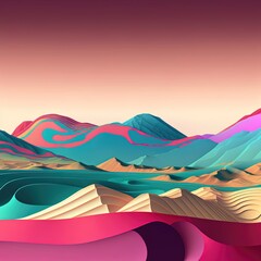 Paper cut style about mountains. Made by AI.