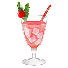 Watercolor cocktail drink.	
