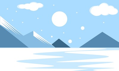 Winter illustration, cold snow mountain