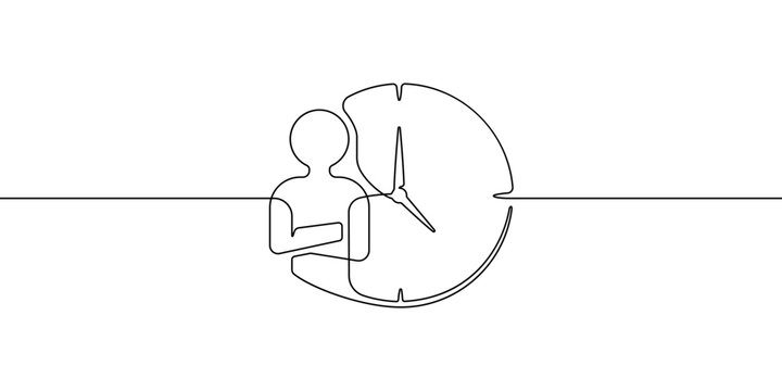 Man Waiting Icon. Continuous Line Icon. Clock Sign Outline Vector Illustration