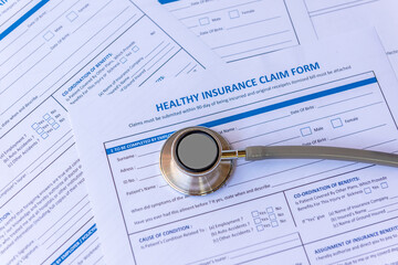 Health insurance for healthy care form and protection people life with stethoscope.  Â Health...