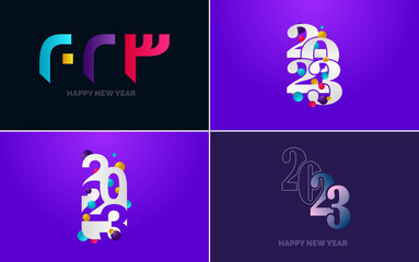 Big set 2023 Happy New Year black logo text design. 20 23 number design template. Collection of symbols of 2023 Happy New Year. New Year Vector illustration