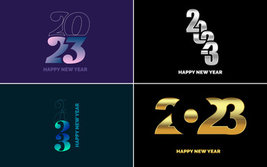 Big Set of 2023 Happy New Year logo text design. 2023 number design template. Collection of 2023 Happy New Year symbols. New Year Vector illustration