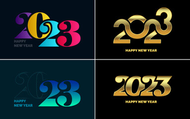 2023 Happy New Year. 2023 number design template. Christmas decor 2023 Happy New Year symbols. Modern Xmas design for banner. social network. cover and calendar. New Year Vector illustration