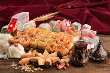 Collection traditional eastern delicious desserts.  Ramadan desserts