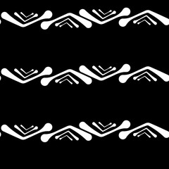 Vector.  Abstract monochrome ethnic seamless pattern. Artistic background hand drawn simple shapes of angle brackets, checkmarks. Mosaic abstract background. Repeating geometric texture. Dividers.