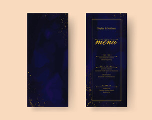 Navy Blue Watercolor Wedding Menu Card
