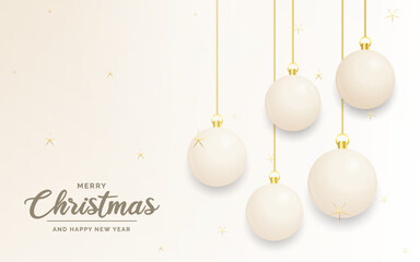 Festive Christmas decoration White and gold christmas balls for website. social networks. blog or your video channel. Vector illustration