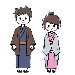 着物を着た女性と男性