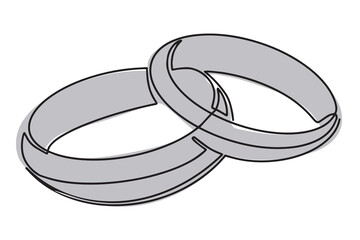 A continuous pattern of two rings. An icon of wedding rings on a white background. Fashionable minimalist illustration. Drawing in one line. Vector illustration.