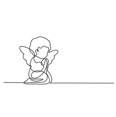 Angel. Continuous line art drawing vector illustration, pray, prayer