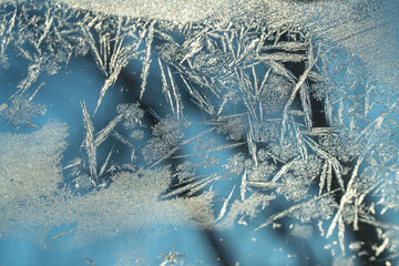 Ice flowers on the frosted glass