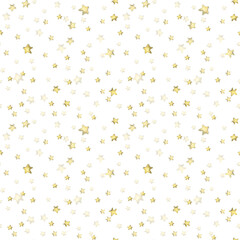 Yellow stars on the white background. Watercolor illustration. Seamless pattern from the MAGIC OWLS collection. For decoration, fabric design. textiles, wallpaper, packaging paper