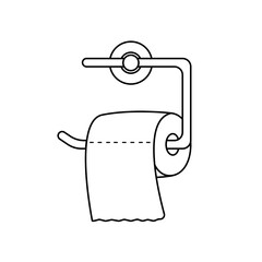 Toilet paper roll hanging on a holder on wall. Vector illustration of the bathroom element.