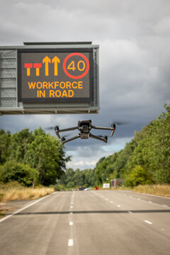 Drone Carrying Out Surveying on a Motorway