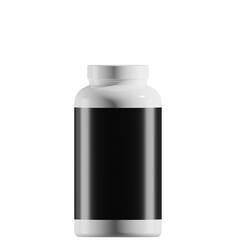 white plastic jar with a blank label a front view 3d render a png 