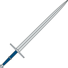 Naklejka premium Single blue and gray long sword flat vector illustration