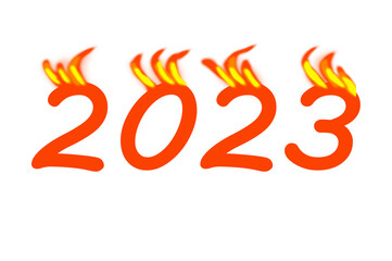 2023 als brennende  Jahreszahl: Feuerschrift zum Jahreswechsel, Zahlen mit Flammen zu Silvester für ein schwungvolles, leidenschaftliches Neues