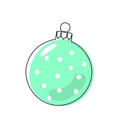 Christmas tree ball illustration. Green and white single line art. One line Christmas decoration