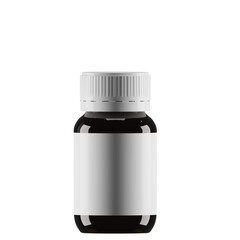 glass brown bottle medial with blank label and white cap 3d render png