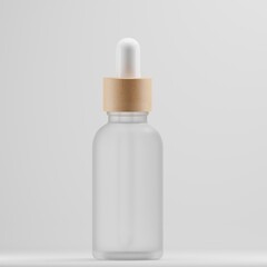 glass dropper frosted cosmetic packaging  a front view 3d render  