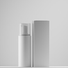 white spray bottle plastic with box a front view 3d render
