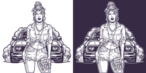 Street racer girl monochrome element
