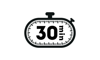 The 30 minutes, stopwatch vector icon. Stopwatch icon in flat style, timer on on color background. 