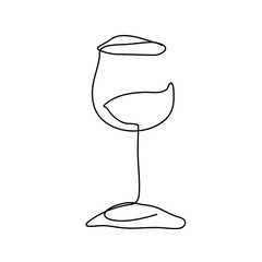 continuous wine glass drawing black lines on white background Simple continuous wine glass drawing Minimal One Line Draw Illustration for coffee shop, shop, delivery.