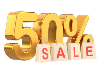 3D fifty percent sale. 50% sale. Sale banner decoration.