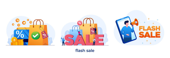 Flash sale, retail concept, advertising, discount, sale banner, advertising, shopping, online, flat vector design template