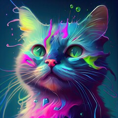 Cat covered in liquid paint, Generative AI