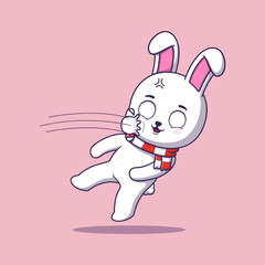 cute rabbit get hit by a snowball in the face