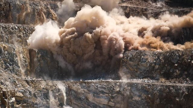 Quarry Explosion With Dynamite Blast. 