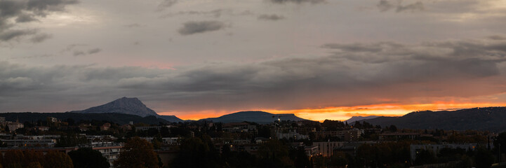 the Sainte Victoire mountain in the light of a cloudy autumn morning