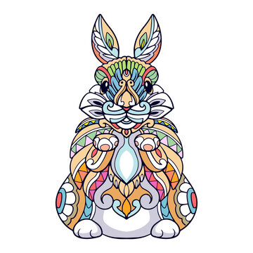 Colorful Rabbit mandala arts isolated on white background