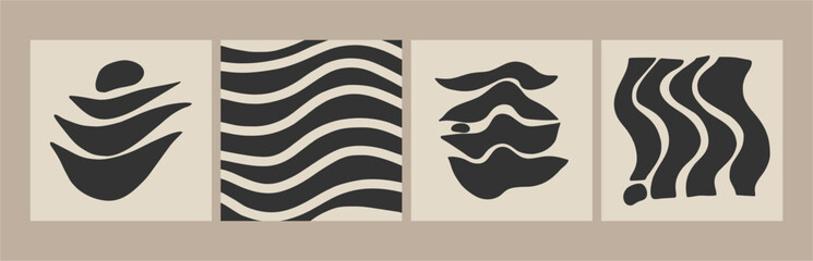 Abstract retro black and white hand painted illustration for wall decoration, card or brochure design. Fashion vector illustration, flat design, cartoon. All elements are isolated.