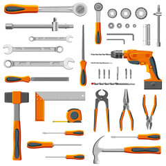 Modern mechanic DIY tools set collection kit isolated
