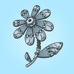Iron metal flower pinup pop art retro vector illustration. Comic book style imitation.