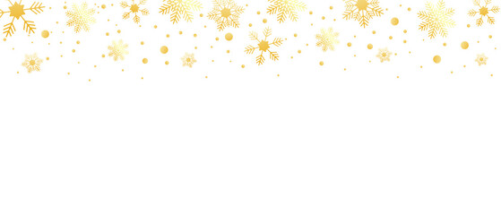 Fototapeta premium Golden decoration festive border falling glitter dust, snow and stars. Merry Christmas sale banner. Gold snowflake on transparent background. Luxury Christmas garland. PNG image