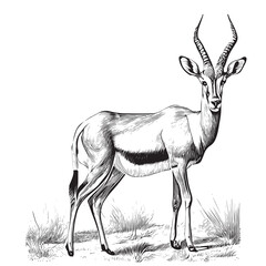 Antelope standing sketch abstract hand drawn engraving style Vector illustration