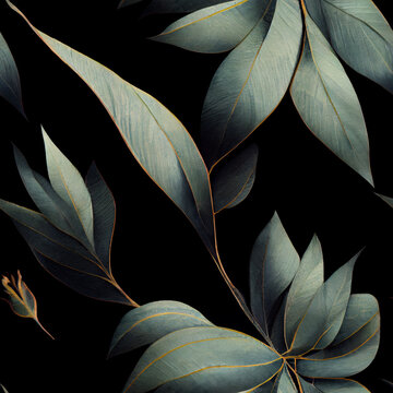 seamless Dark pattern with exotic leaves