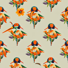 Fototapeta premium seamless pattern with artistic mandarin ducks and flowers