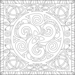 Page Coloriage pour Adultes Livre Design Motif Triskel Noeud Celtique Mandala Vecteur Illustration Blanc et Noir