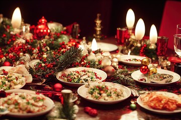 Winter christmas interior feast with decorations