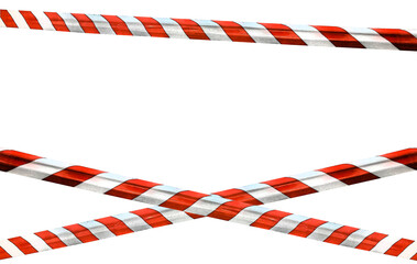 Illustration of crossed red and white lines of barrier cross tape. Barrier tapes on transparent isolate background. Danger warning lines do not enter. Concept no entry. no people. Copy text space