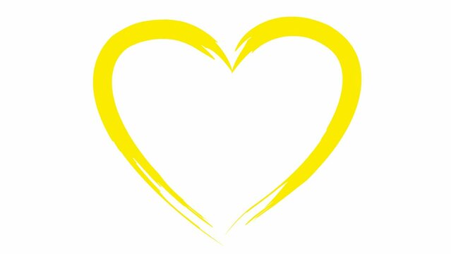 Animated yellow heart is drawn. Looped video. Concept of love, volunteering, donation. Hand drawn vector illustration isolated on the white background.