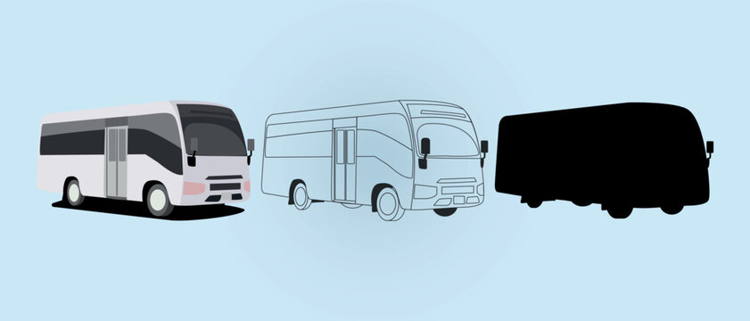Cars of different types of illustrations set side view of the mini bus