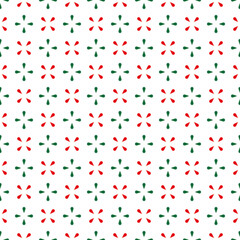 Abstract vector seamless pattern. Simple geometrical repeated background for holiday designs. Classic festive colors. Christmas or birthday tile print in red, green, and white colors.