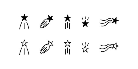 Christmas star in doodle cute style, celebration decoration collection. Starburst twinkle decorative set. Comet stars ink.